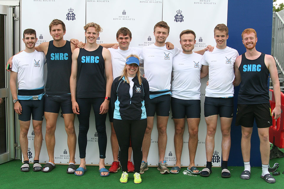 St Neots men’s eight at Henley (left to right): Adam Williams, Max Taylor, Edd Maryon, Dom Chapman (men’s captain), Tammy Finnigan (cox), Huw Jarman, Josh Dexter, Bryce Taylor and Tom Colbert.